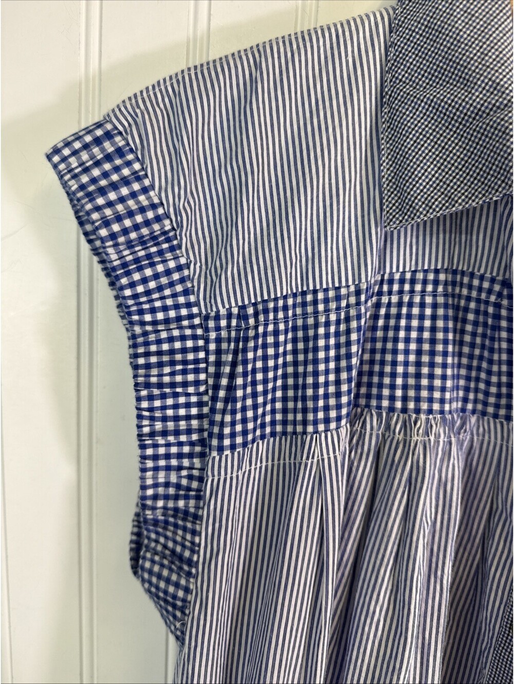 Anthropologie Blue and White Gingham Tiered Shirt Dress - Picture 4 of 7